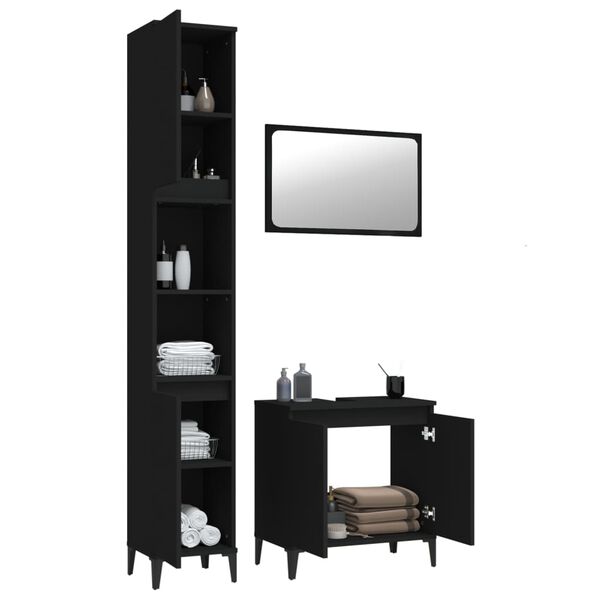 vidaXL 3 Piece Bathroom Furniture Set Black Engineered Wood