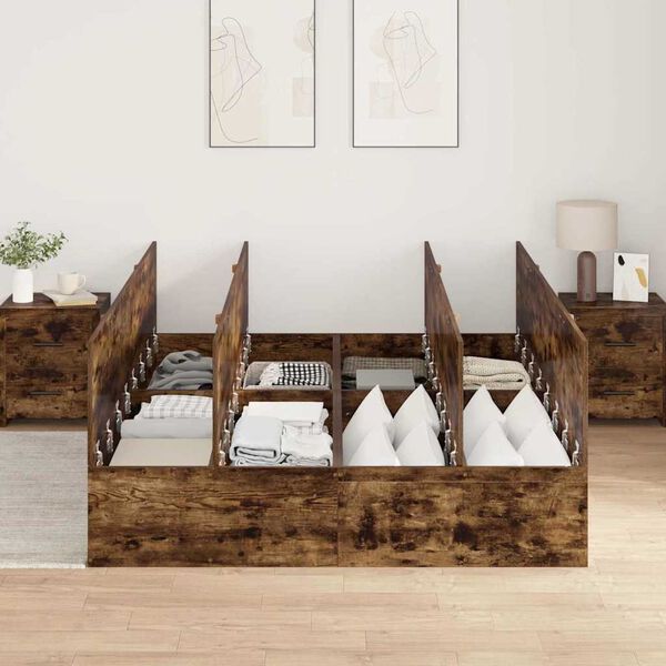 vidaXL Storage Bed Frame Smoked Oak 150 x 200 cm Engineered Wood