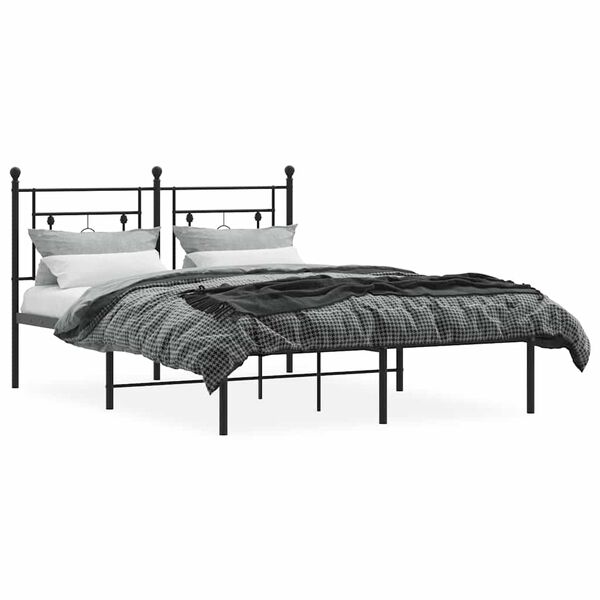 vidaXL Metal Bed Frame without Mattress with Headboard Black 140x200cm