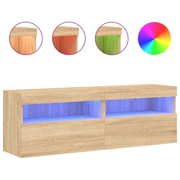 vidaXL TV Wall Cabinets with LED Lights 2 pcs Sonoma Oak 60x30x40 cm