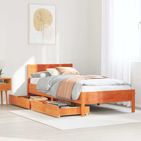 vidaXL Bed Frame without Mattress Wax Brown 90x200 cm Solid Wood Pine