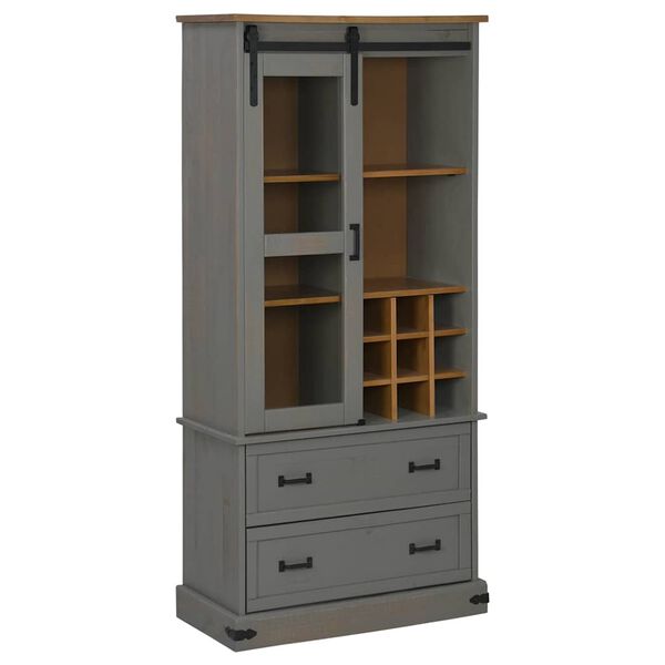vidaXL Wine Cabinet HALDEN with Wine Racks and Sliding Door Grey Pine
