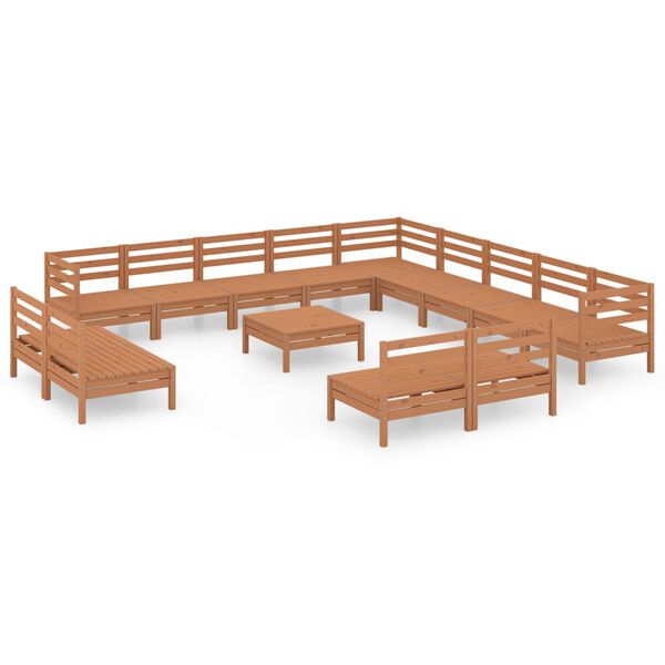 vidaXL 14 Piece Garden Lounge Set Solid Wood Pine Honey Brown