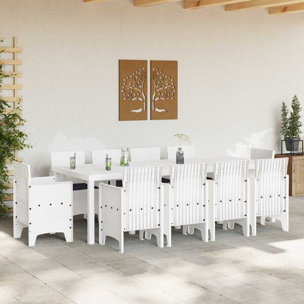 vidaXL Garden Dining Set 11 pcs White Polypropylene