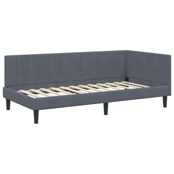 vidaXL Corner Bed Frame Dark Grey 100 cm x 200 cm Velvet