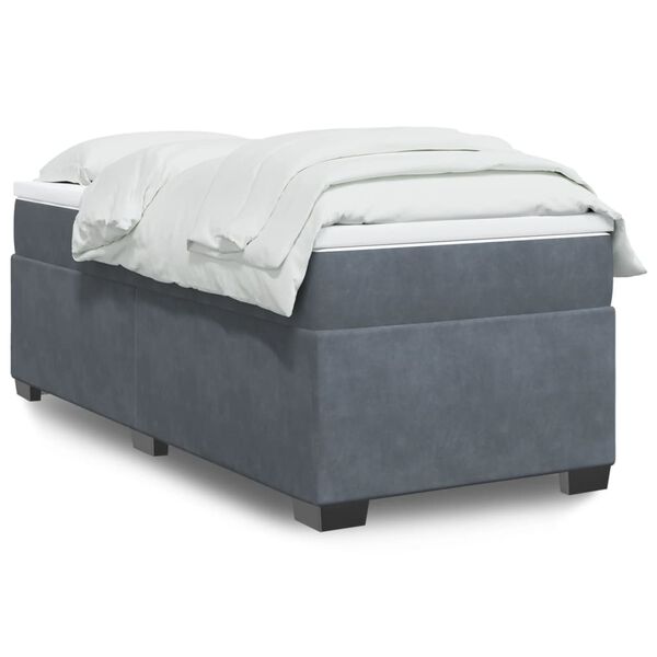 vidaXL Box Spring Bed with Mattress Dark Grey 90x200 cm Velvet