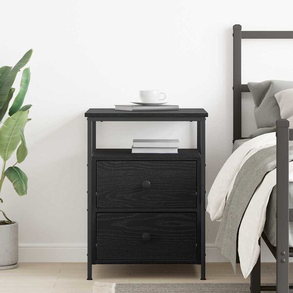 vidaXL Bedside Cabinet Black Oak 34 x 35.5 x 50 cm Engineered Wood