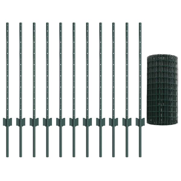 vidaXL Fence with Post Green 0.8 x 25 m Steel