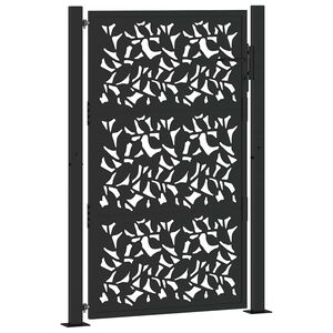 vidaXL Garden Gate Black 100x150 cm Steel Leaf Design