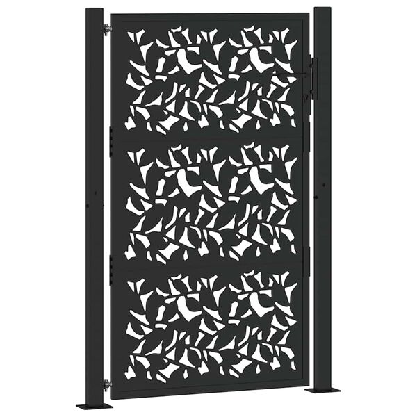 vidaXL Garden Gate Black 100x150 cm Steel Leaf Design