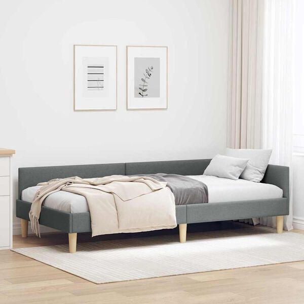 vidaXL Corner Bed Frame with Headboard Dark Grey 100 x 200 cm Fabric