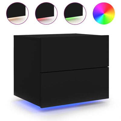 vidaXL Wall-mounted Bedside Cabinets with LED Lights 2 pcs Black