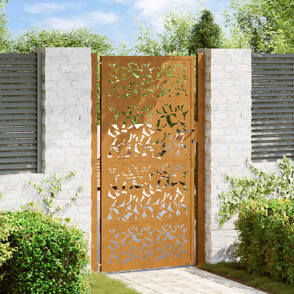 vidaXL Garden Gate 100x175 cm Weathering Steel Leaf Design