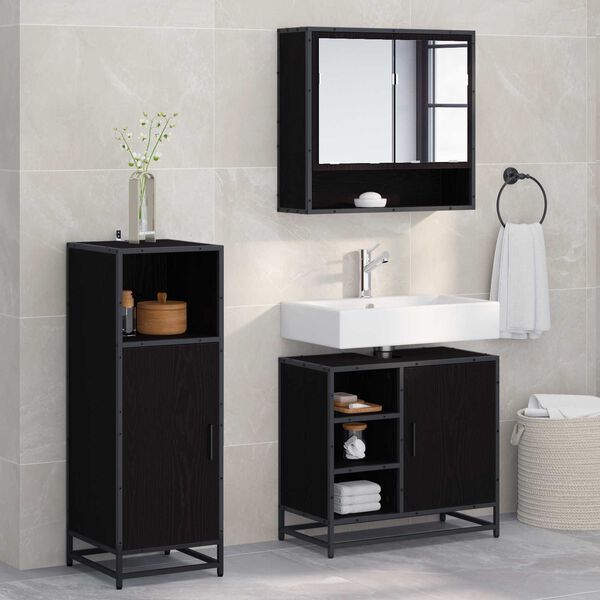 vidaXL Bathroom Furniture Set 3 pcs Black Oak Engineered Wood