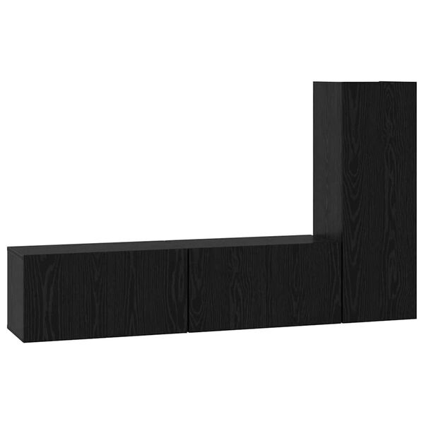 vidaXL TV Cabinet Set Wall-mounted 3 pcs Black Oak Engineered Wood