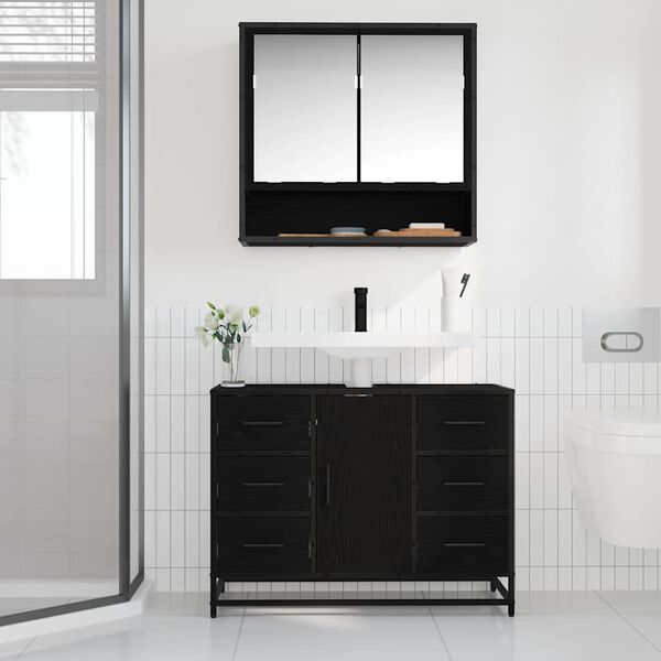 vidaXL Bathroom Furniture Set 2 pcs Black Oak Engineered Wood