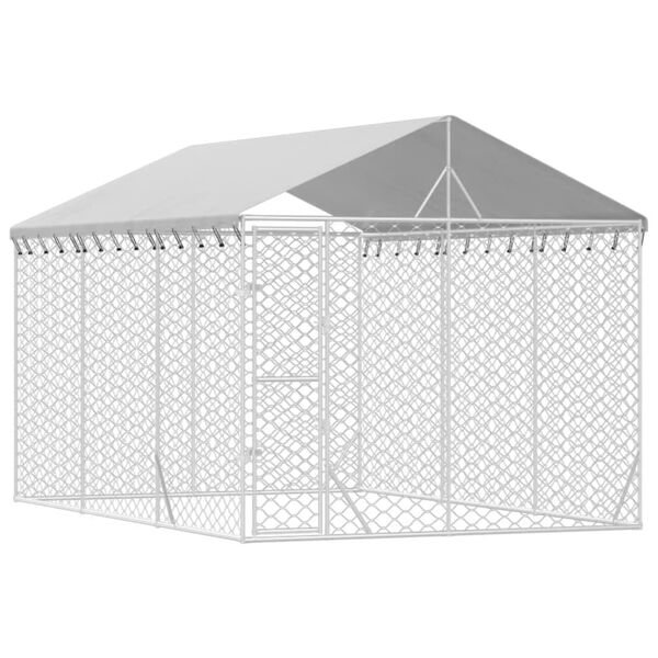 vidaXL Outdoor Dog Kennel with Roof Silver 3x4.5x2.5 m Galvanised Steel