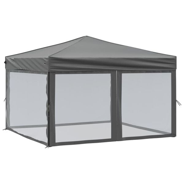 vidaXL Folding Party Tent with Sidewalls Anthracite 3x3 m