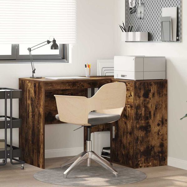vidaXL Corner Desk with Drawer Smoked Oak 102 x 88 x 75 cm
