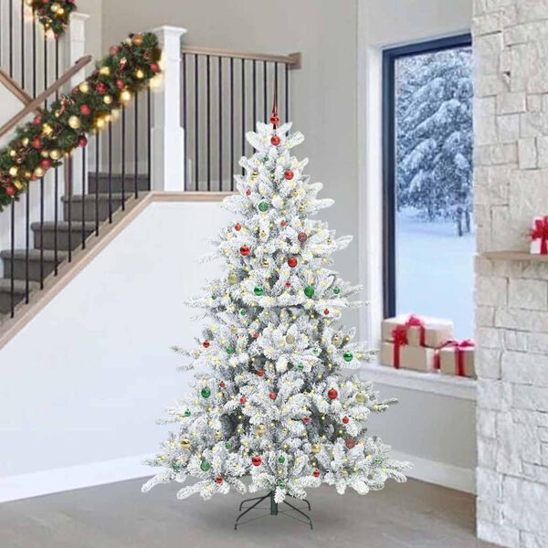 vidaXL Artificial Hinged Christmas Tree White 240 cm PVC and Steel