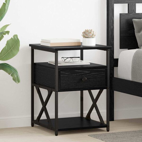 vidaXL Bedside Cabinet Black Oak 40 x 42 x 55 cm Engineered Wood