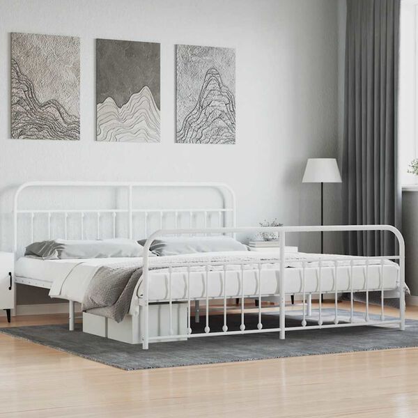 vidaXL Metal Bed Frame without Mattress with Footboard White 200x200cm