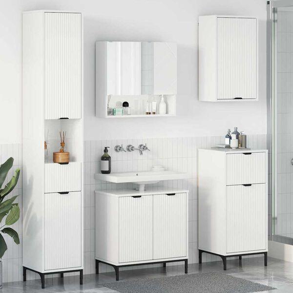 vidaXL Bathroom Furniture Set High Gloss White Engineered wood, Metal