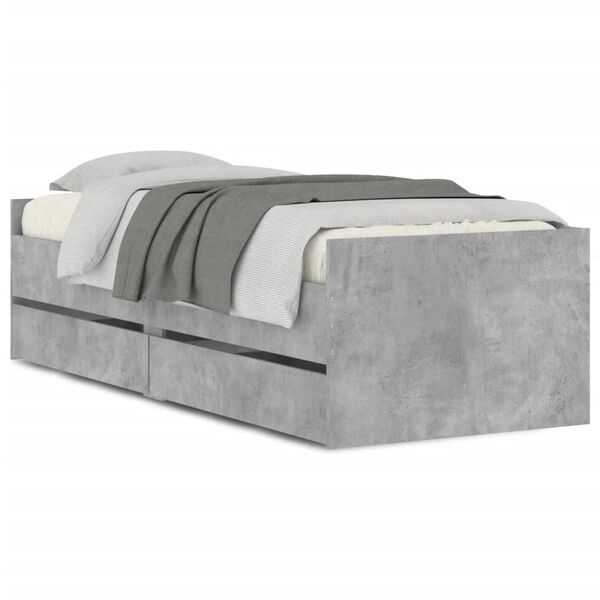 vidaXL Bed Frame with Drawers without Mattress Concrete Grey 100x200 cm