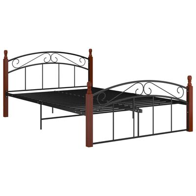 vidaXL Bed Frame Black Metal and Solid Oak Wood 140x200 cm