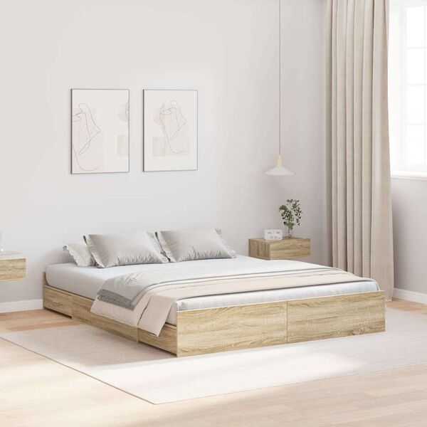 vidaXL Storage Bed Frame Sonoma Oak 140 x 190 cm Engineered Wood