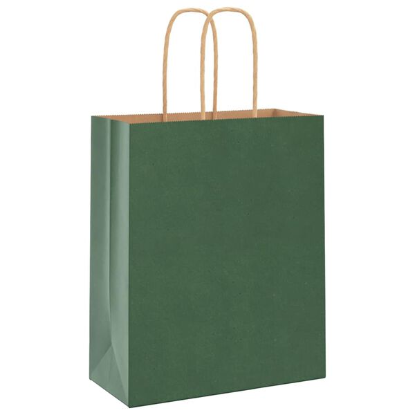 vidaXL Paper Bags 250 pcs with Handles Green 18x8x22 cm