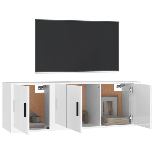 vidaXL 2 Piece TV Cabinet Set High Gloss White Engineered Wood