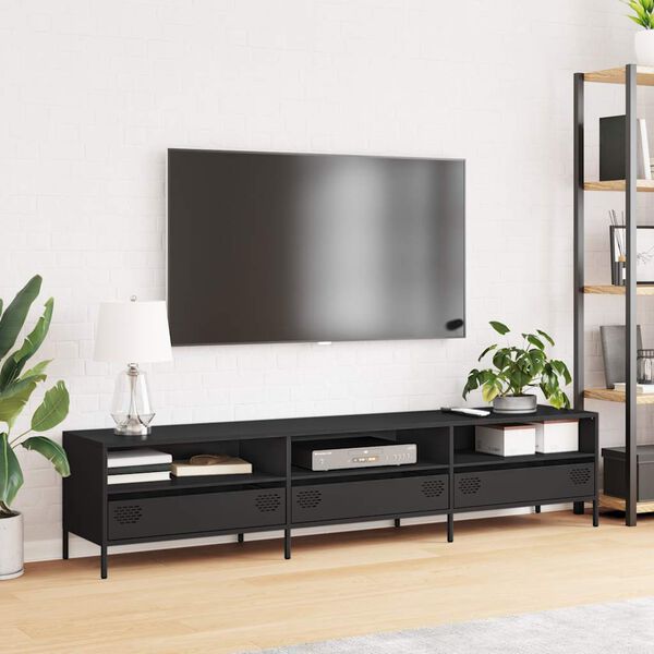 vidaXL TV Cabinet Black 202x39x43.5 cm Cold-rolled Steel