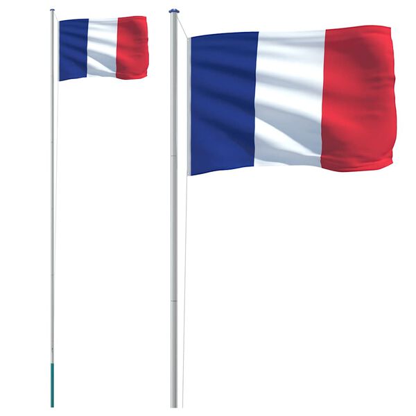 vidaXL France Flag and Pole 6.08 m Aluminium