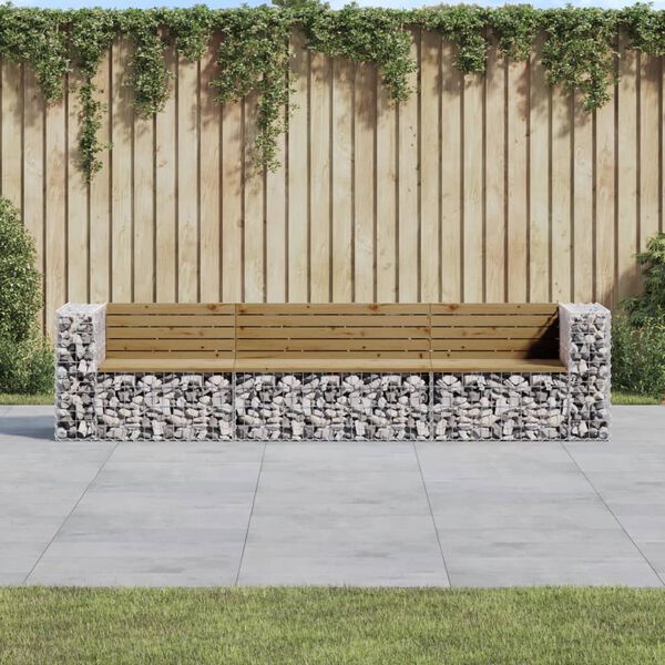 vidaXL Garden Bench Gabion Design 287x71x65.5 cm Impregnated Wood Pine