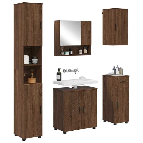 vidaXL Bathroom Furniture Set 5 pcs Brown Oak Engineered wood & Metal