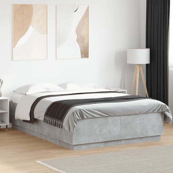 vidaXL Bed Frame with LED without Mattress Concrete Grey 140x200 cm
