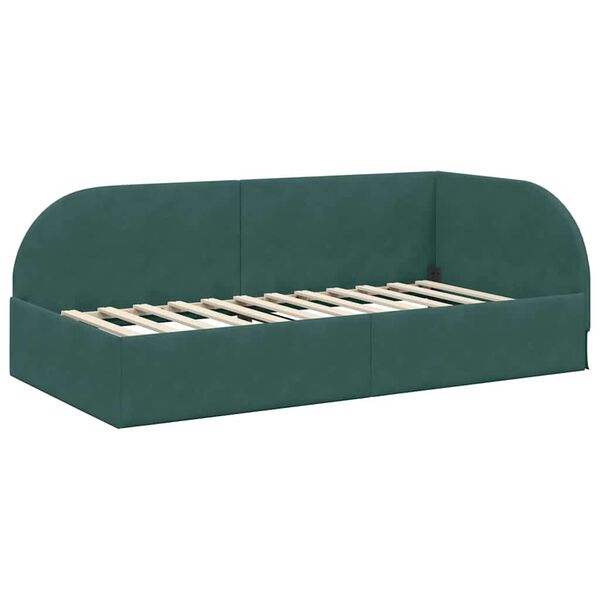 vidaXL Corner Bed Frame Dark Green 80 cm x 200 cm Fabric