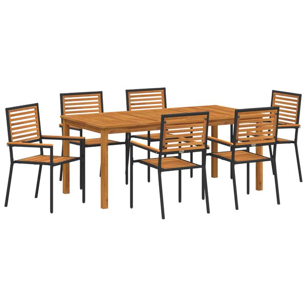 vidaXL Garden Dining Set 7 pcs Black Solid Acacia Wood