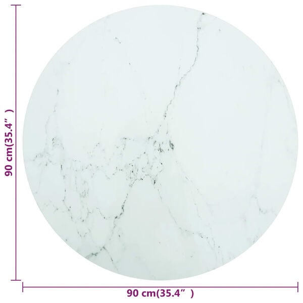 vidaXL Table Top White Ø90x1 cm Tempered Glass with Marble Design