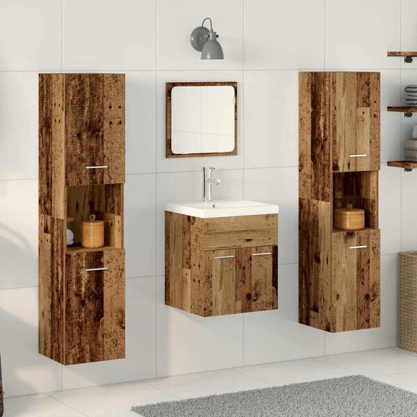 vidaXL Bathroom Furniture Set with Door 4 pcs Old Wood Engineered Wood