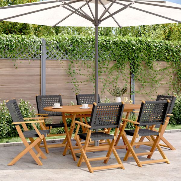 vidaXL 7 Piece Garden Dining Set Black Poly Rattan and Solid Wood