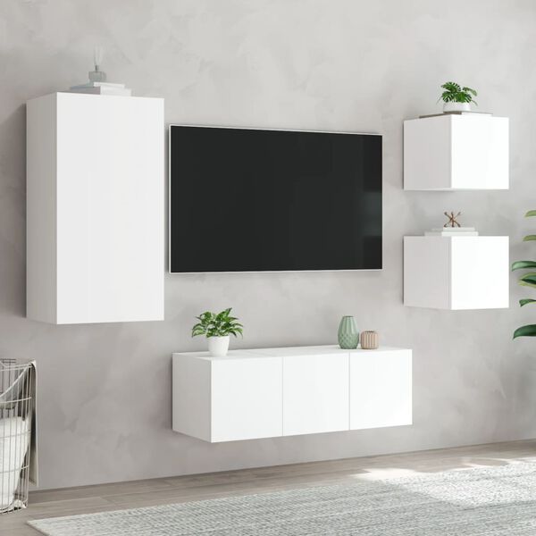 vidaXL 5 Piece TV Wall Units with LED White Engineered Wood