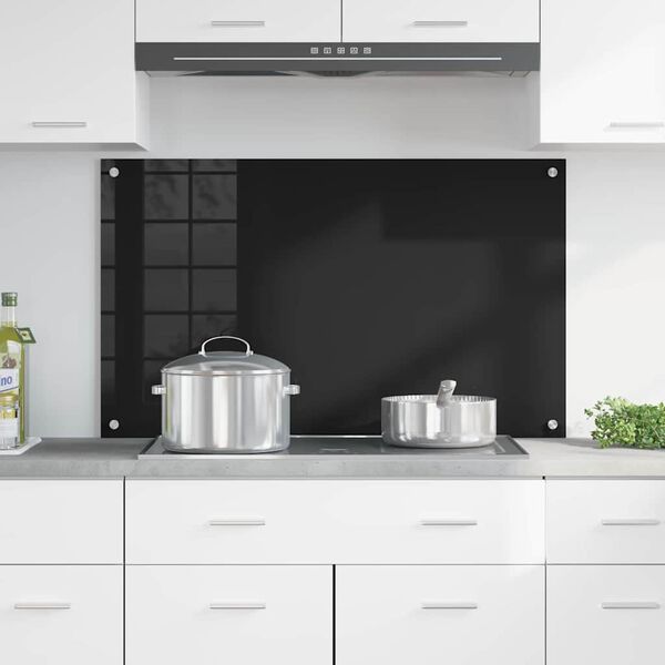 vidaXL Kitchen Backsplash Black 100 x 60 cm Tempered Glass