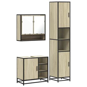 vidaXL 3 Piece Bathroom Furniture Set Sonoma Oak Engineered Wood