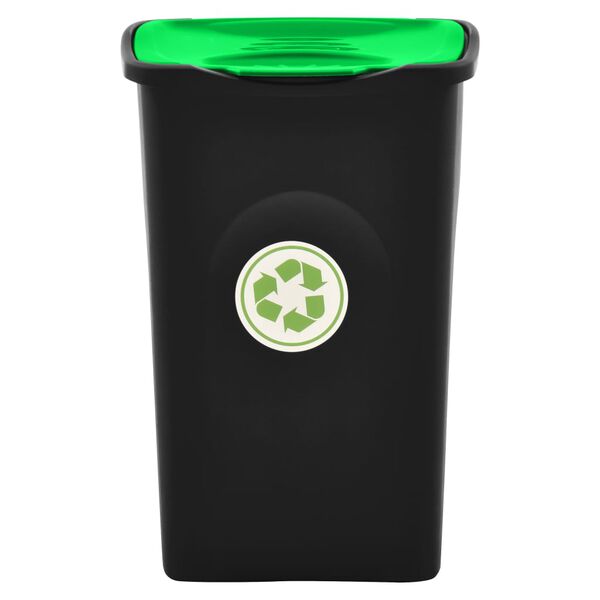 vidaXL Trash Bin with Hinged Lid 50L Black and Green