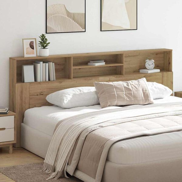 vidaXL Headboard Cabinet with Storage Artisan Oak 220 x 19 x 101.5 cm