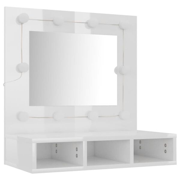 vidaXL Mirror Cabinet with LED High Gloss White 60x31.5x62 cm