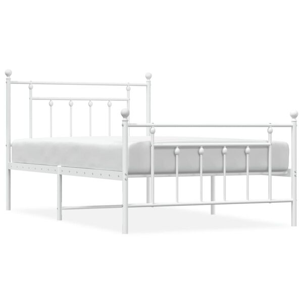 vidaXL Metal Bed Frame without Mattress with Footboard White 107x203cm