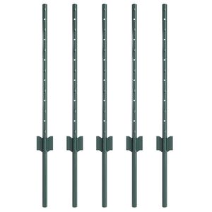 vidaXL Embedded Fence Post 5 pcs Green 100 cm Powder-Coated Steel